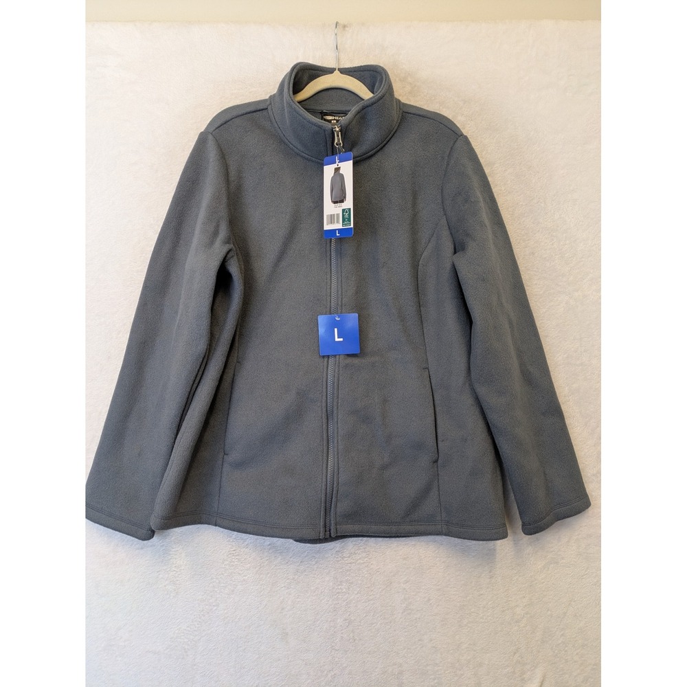 32 Degrees Heat Women's Size L Fleece Jacket Blue Gray Full Zip Mock Neck NEW